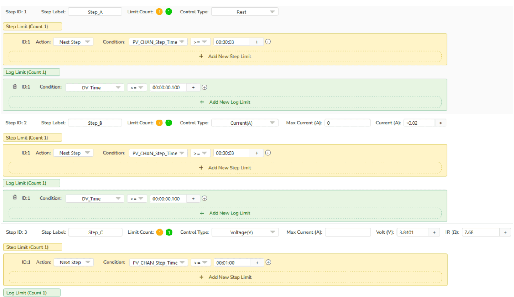 ARBIN-Example of running a test